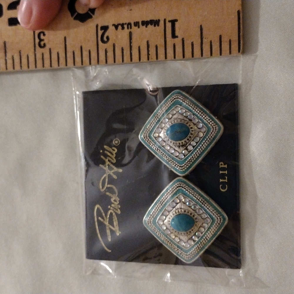 NWT Birch Hill clip on diamond shape turquoise fashion jewelry earrings